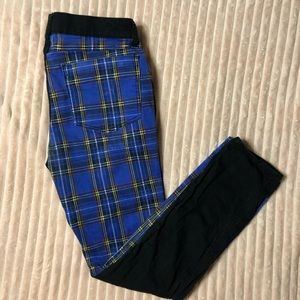 Plaid Printed, Split-Leg Skinny Jeans in Black, Royal Bones
